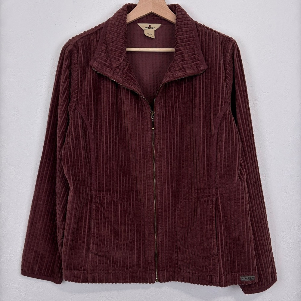 Woolrich Women Wide Wale Corduroy Granola Girl Cabincore Jacket Sz L Zip Cotton